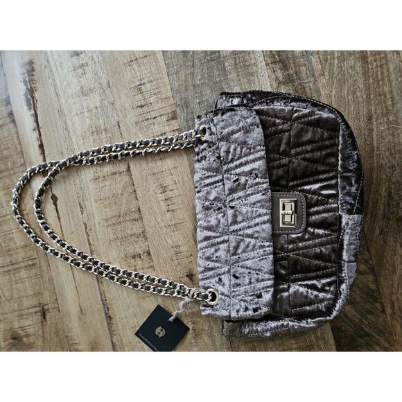 House Of Harlow 1960 NWT Brown Crushed Velvet Quilted Shoulder Bag Elegant - Picture 6 of 11
